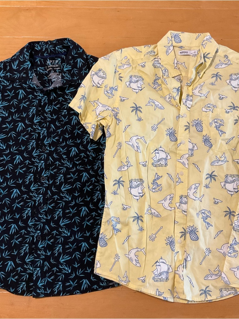 Yellow Shark & Pineapple and Blue floral Hawaiian shirt lot